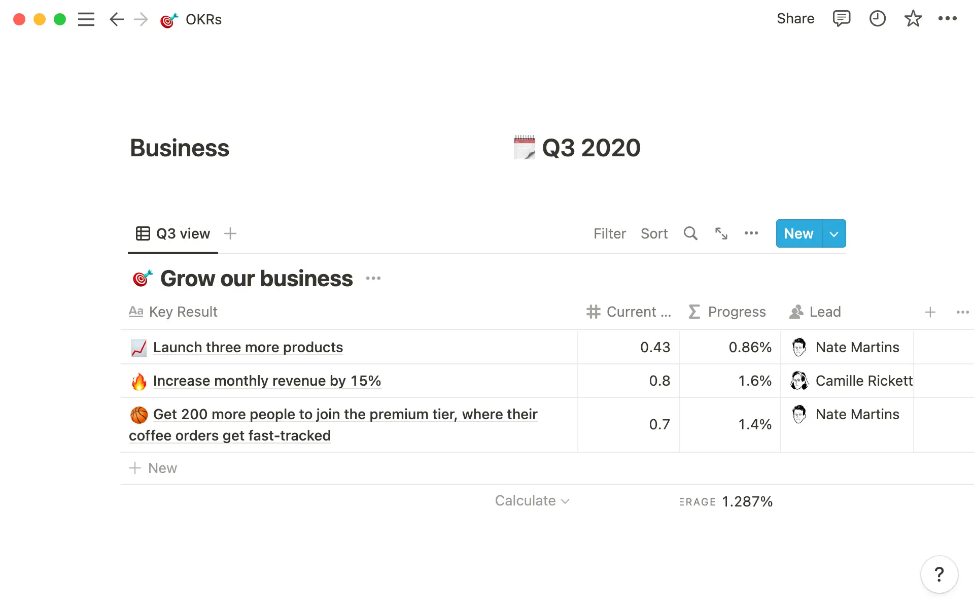 Show progress and assign owners of your OKRs.
