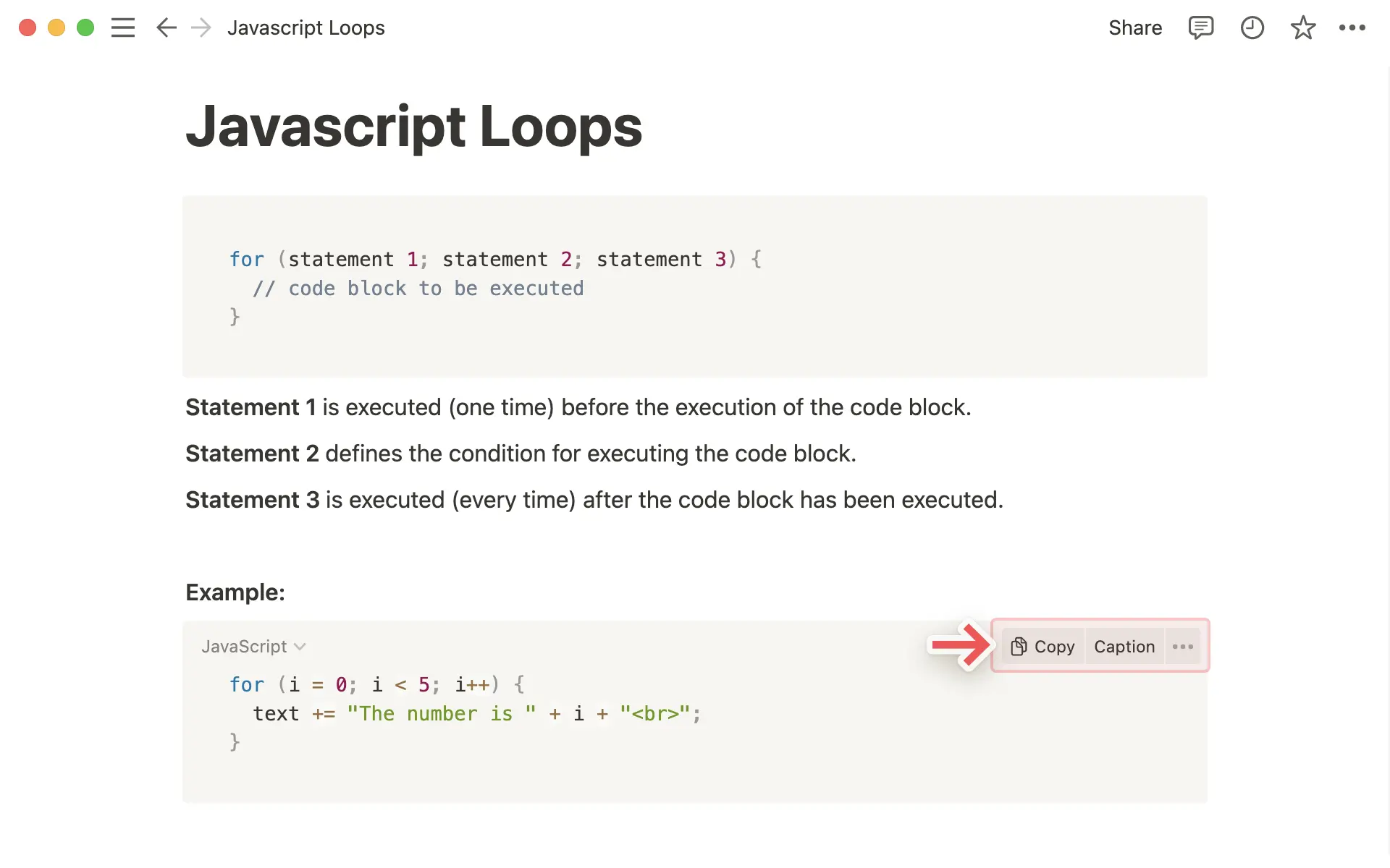 Copy and caption code