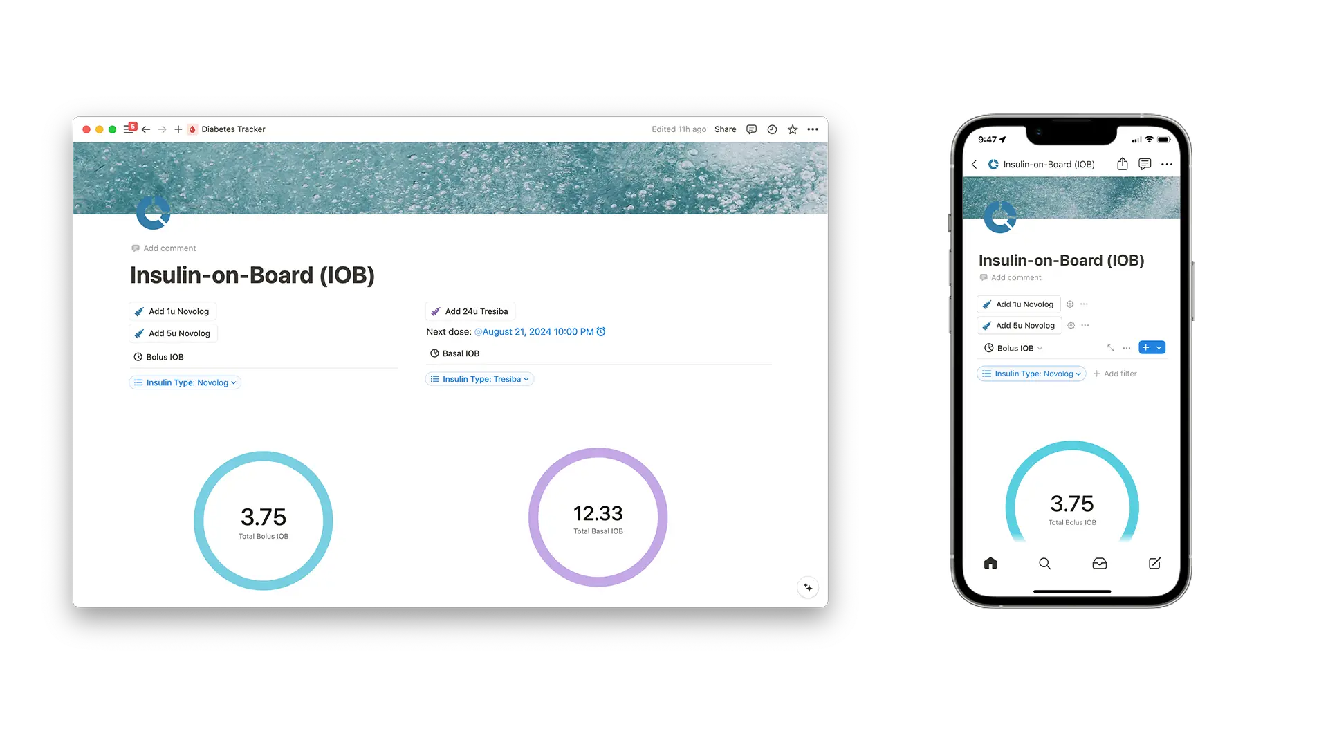 A mix of buttons, databases, and charts help me manage my insulin on a more regular and reliable schedule.